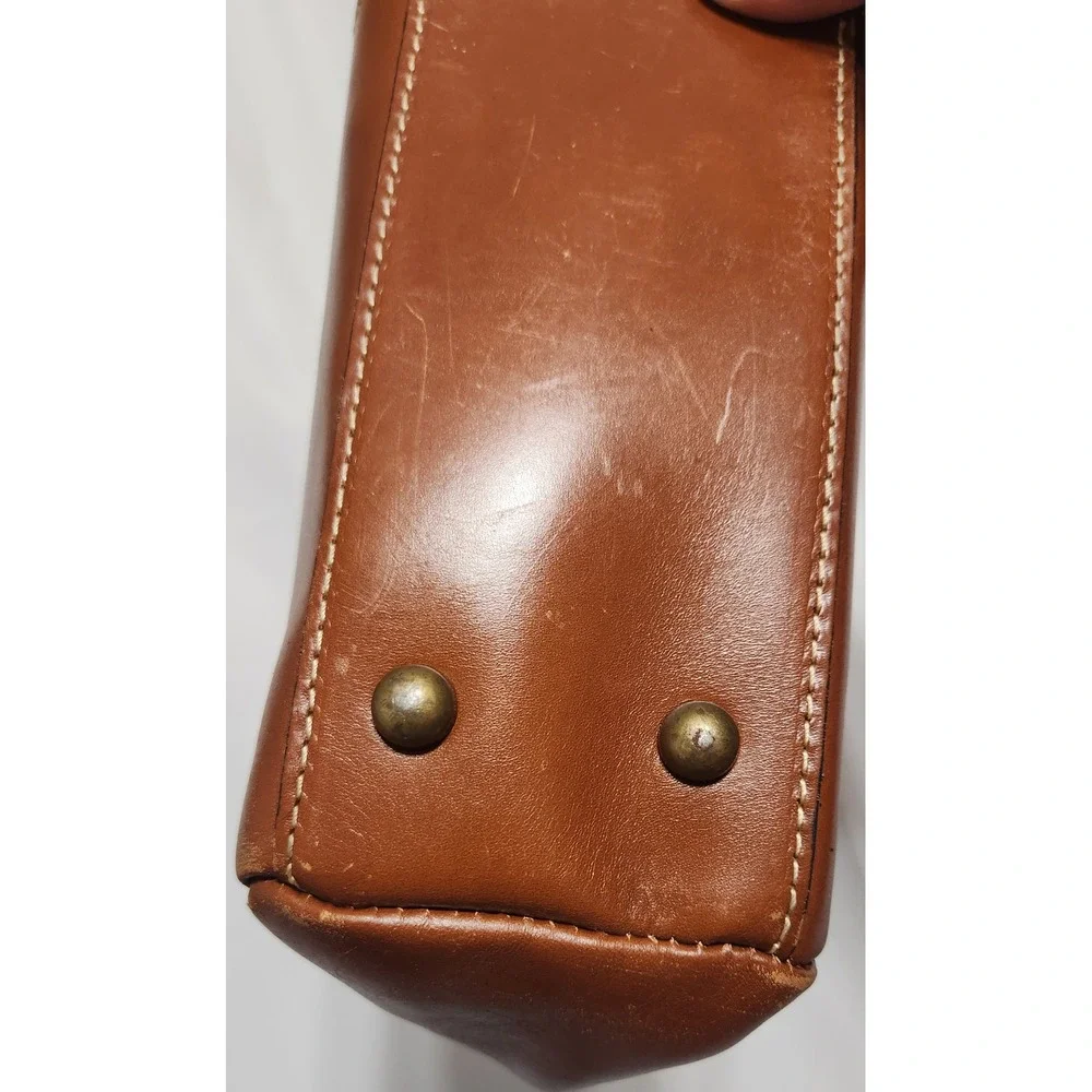Patricia Nash Poppy Cognac Brown Leather Shoulder Bag Tote Contrast Stitching